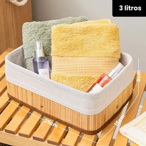 Kit 3 Cestos Organizadores de Bambu Multiuso com Forro – Organização, Estilo e Praticidade