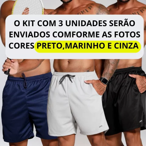 Kit 3 Bermudas Esportivas Masculinas Futebol / Treino / Academia – Conforto, Estilo e Performance 2