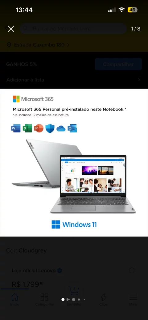 Notebook Lenovo Ideapad 1i Celeron Office 365 4gb 128gb W11