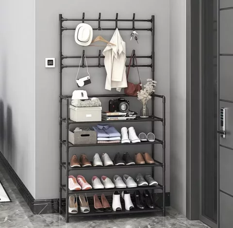 ￼Arara 4/5 Andar Sapateira Organizadora Cabideiro Suporte Multiuso Sapato Tenis Roupa Quarto Armários