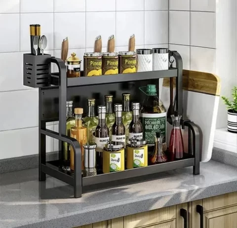 Organizador De Cozinha Rack Porta Tempero 2 Andar Em Ferro/organizador De Cozinha Suporte Temperos,tábua,tampas,facas