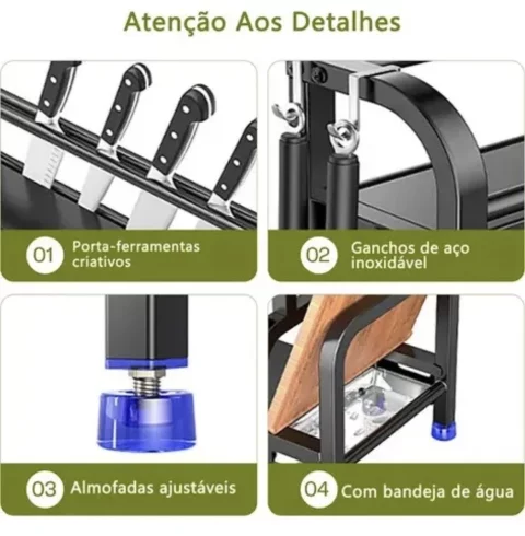 Organizador De Cozinha Rack Porta Tempero 2 Andar Em Ferro/organizador De Cozinha Suporte Temperos,tábua,tampas,facas