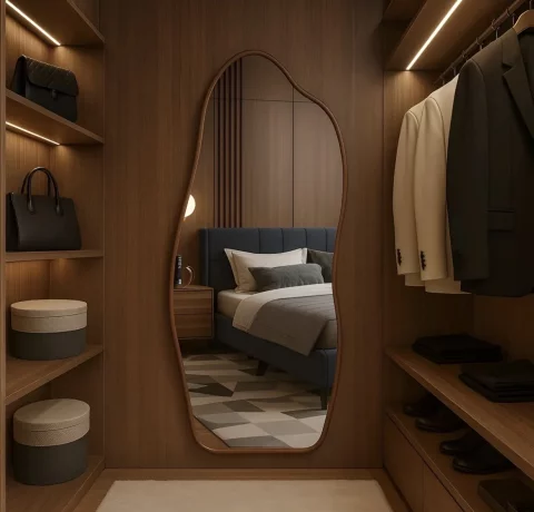 Espelho 100x50 Orgânico Corpo Inteiro Grande Moldur Caramelo