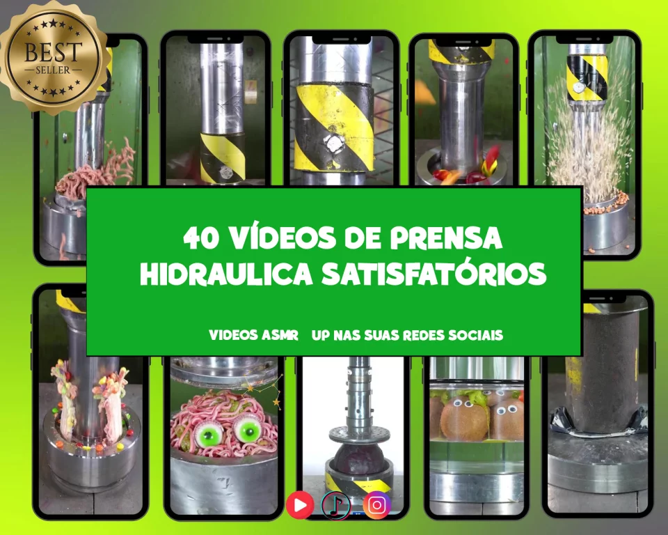 Pacote com 40+ Vídeos de Prensa Hidráulica – Reels Virais, ASMR Satisfatório, Vídeos para TikTok, Shorts e Reels