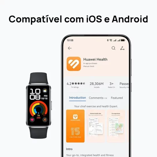 HUAWEI Band 10 Smartwatch Compatível com iOS e Android – Preto