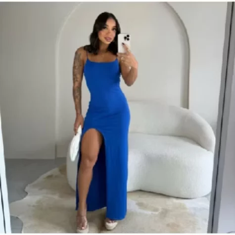 Vestido Longo Com Fenda Feminino Suplex Modelador Elegante Sensual Moda Gringa descrição seo 4