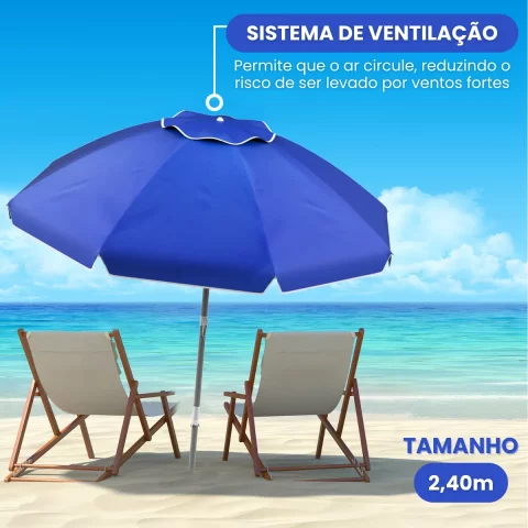 Guarda-Sol Gigante 2,40m com Proteção UV – Praia, Piscina e Verão 3