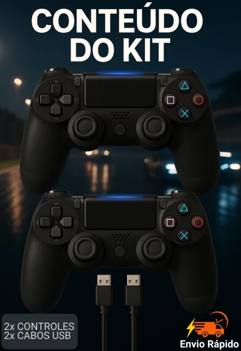 Kit 2 Controles Compatíveis PS4  Bluetooth TV, PC, Android Preto