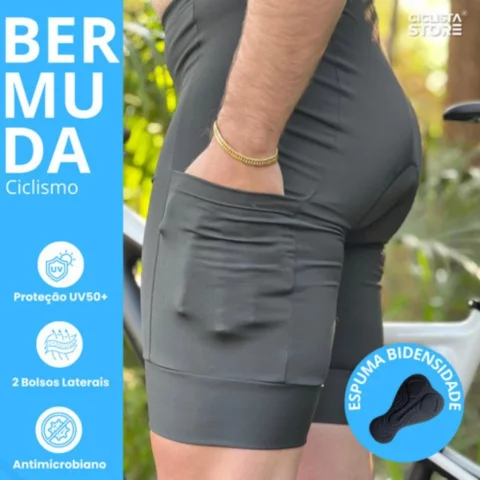 Bermuda ciclismo masculina Pro Tour Classic Forro em espuma com bolsos