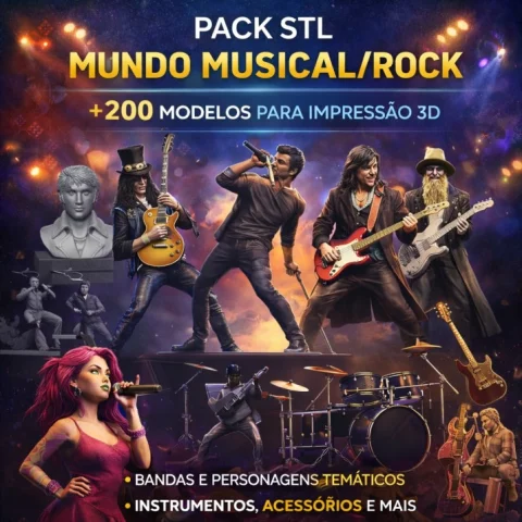 Pack STL Mundo Musical / Rock – Biblioteca com Mais de 201 Arquivos para Impressão 3D