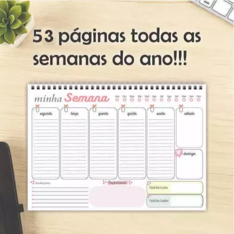 Planner Semanal 2026 – Caderno de Planejamento A4 com 53 Folhas – Encadernação Wire-O