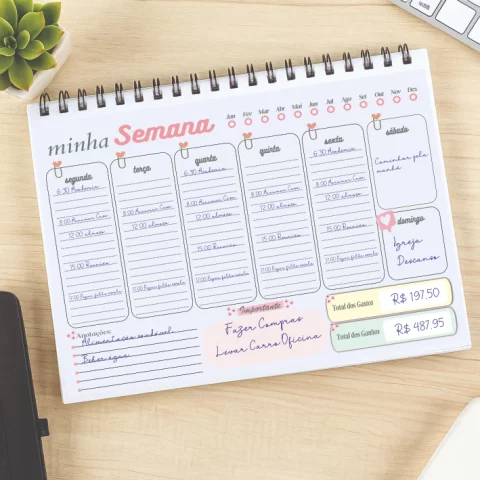 Planner Semanal 2026 – Caderno de Planejamento A4 com 53 Folhas – Encadernação Wire-O
