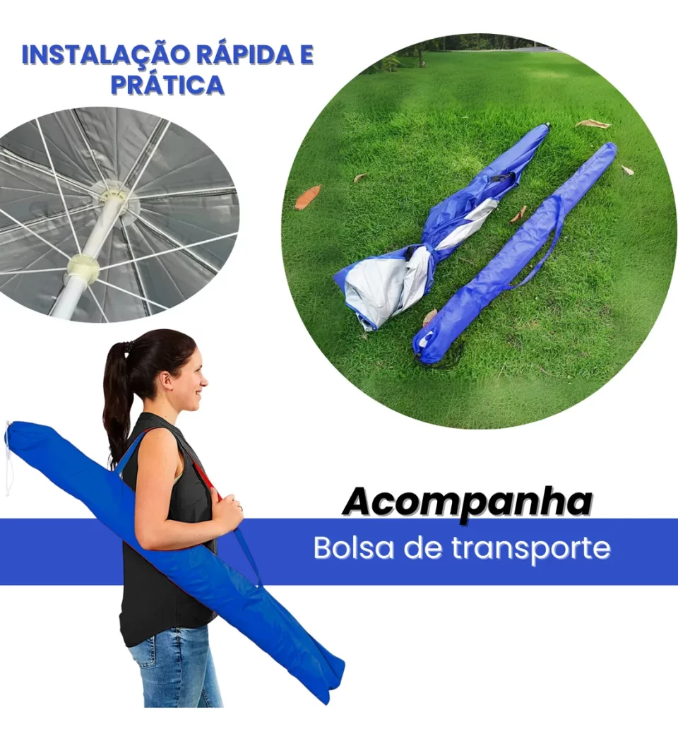 Guarda-Sol Gigante 2,40m com Proteção UV – Praia, Piscina e Verão