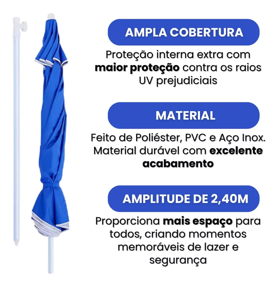 Guarda-Sol Gigante 2,40m com Proteção UV – Praia, Piscina e Verão