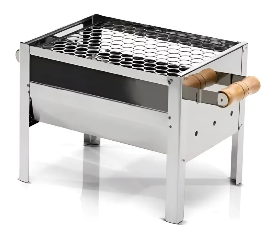 Mini Churrasqueira Portátil a Carvão em Inox – Compacta, Resistente e Fácil de Transportar