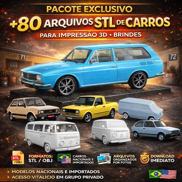 Pacote Exclusivo com +80 Arquivos STL de Carros para Impressão 3D