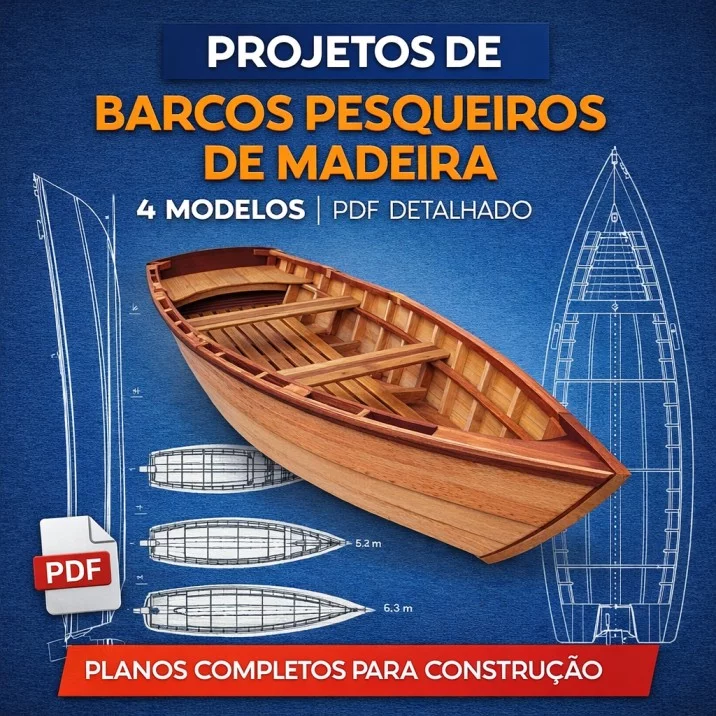Projeto Barco Pesqueiro de Madeira – 4 Modelos | PDF Detalhado para Construção