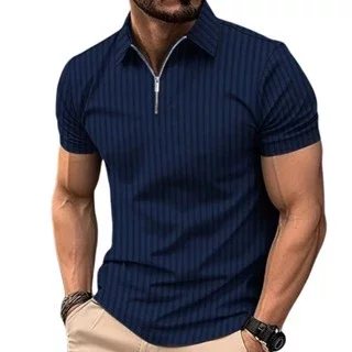 Camiseta Polo Manga Curta Com Ziper Masculina Malha Camiseta Polo