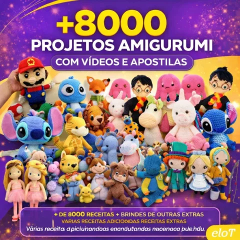 Mais de 8.000 Projetos Amigurumi com Vídeos e Apostilas – Receitas Atualizadas em PDF