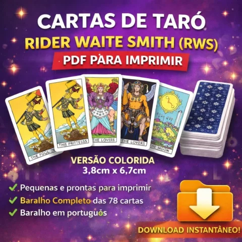 Cartas de Tarô Rider Waite Smith (RWS) para Imprimir  3,8 cm x 6,7 cm – PDF Colorido 1