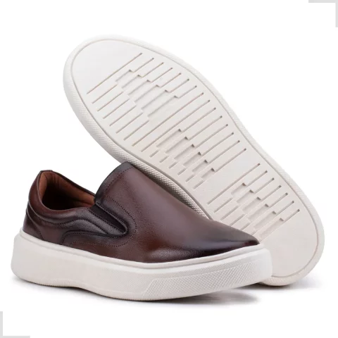 Tênis Slip On Iate Masculino Couro Confortável