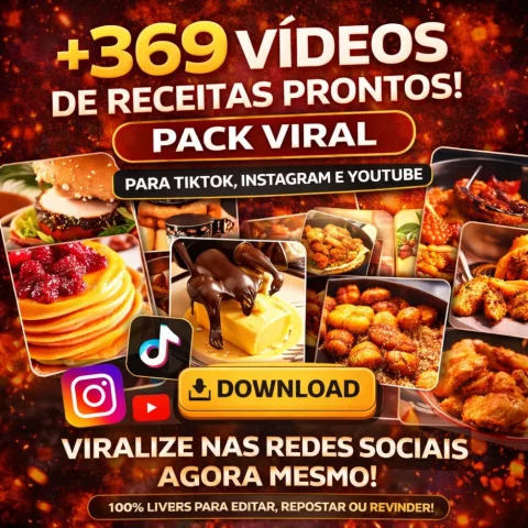 369 Vídeos de Receitas Prontos Pack Viral TikTok Instagram YouTube Conteúdo para Monetização 1