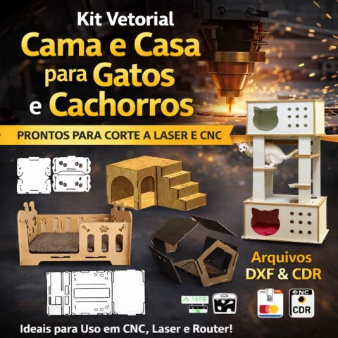 Kit Vetorial Cama e Casa para Gatos e Cachorros – Arquivos CNC Laser DXF CDR
