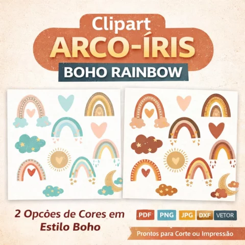 Clipart Arco-Íris Boho Rainbow – Arquivo Digital PNG JPG PDF DXF Vetor
