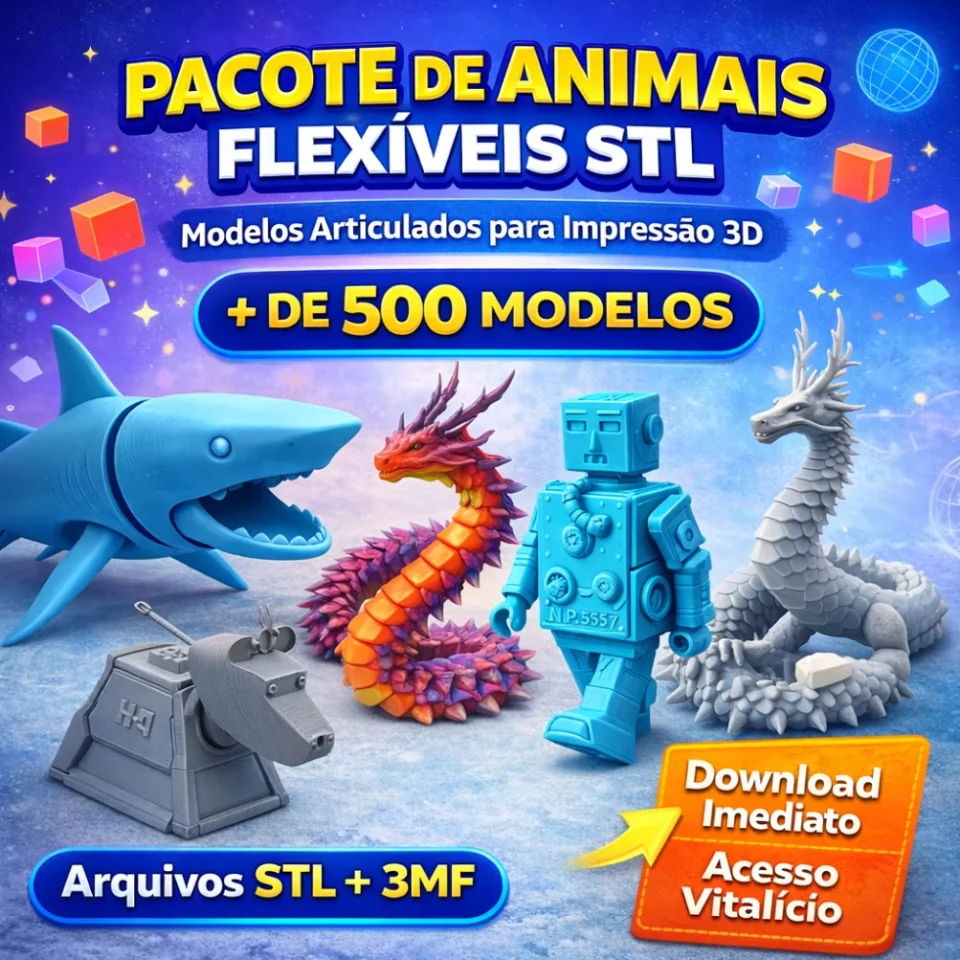 Mega Pack STL Animais Articulados +500 Modelos Flexi 3D | STL + 3MF para Impressão 3D