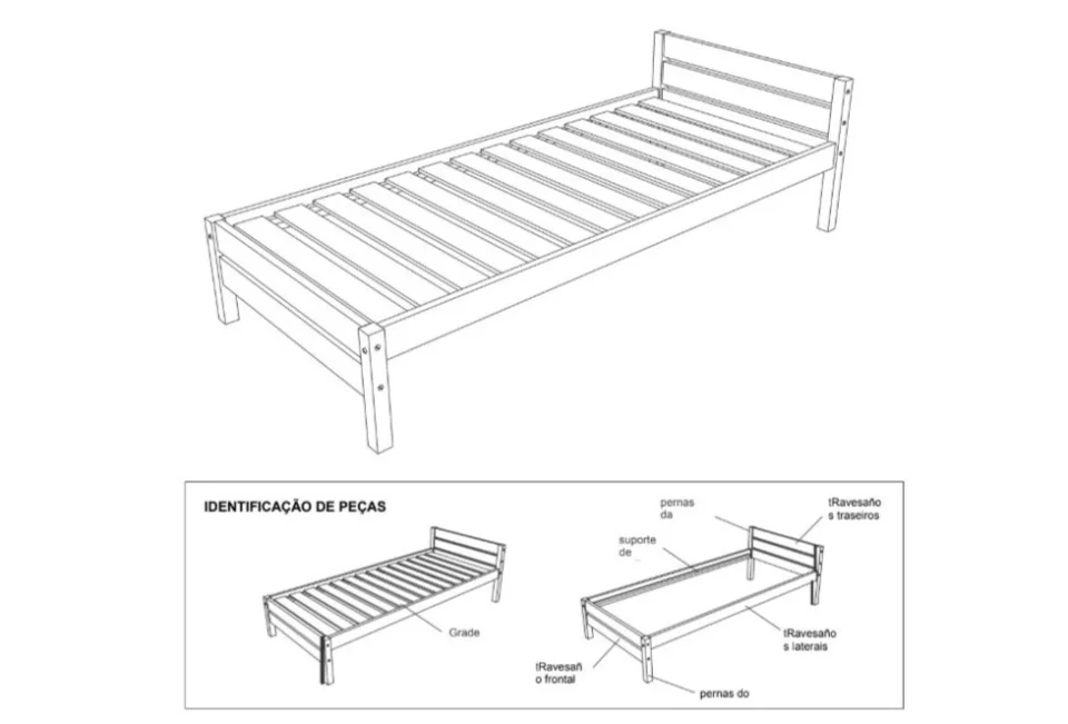 Projeto Cama de Solteiro em Madeira PDF com Passo a Passo para Construção