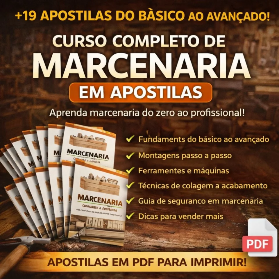 Curso Completo de Marcenaria em Apostilas PDF +19 Guias do Básico ao Avançado