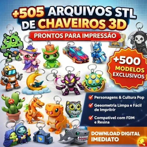 +505 Arquivos STL de Chaveiros 3D – Coleção Completa com Personagens, Cultura Pop e Modelos Criativos para Impressão