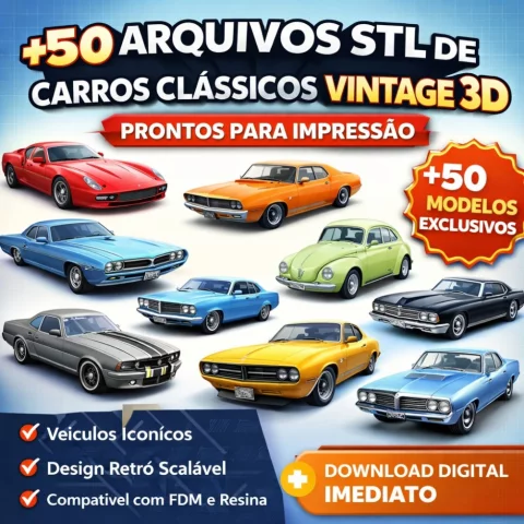 +50 Arquivos STL Carros Clássicos Vintage 3D – Pack Modelos Retrô para Impressão 3D Colecionáveis