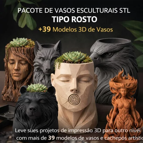 Pacote de Vasos Esculturais STL tipo rosto | +39 Modelos 3D de Vasos