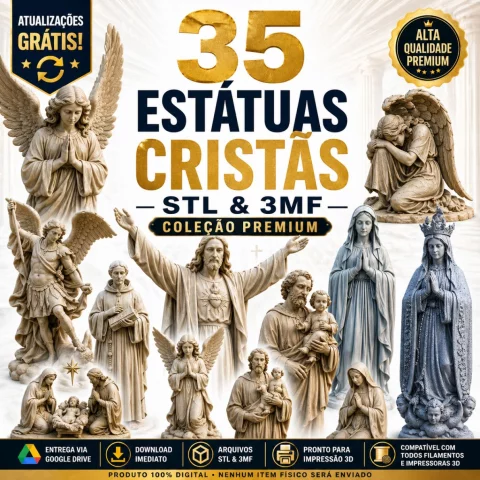35 Estátuas Cristãs STL e 3MF – Coleção Premium com Atualizações