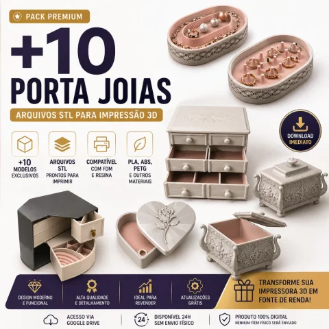 +10 Porta Joias STL para Impressão 3D – Pack Completo com Atualizações Grátis