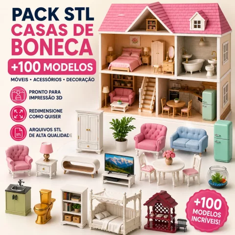 Pack STL +100 Casas de Boneca, Móveis e Acessórios | Impressão 3D | Download Imediato