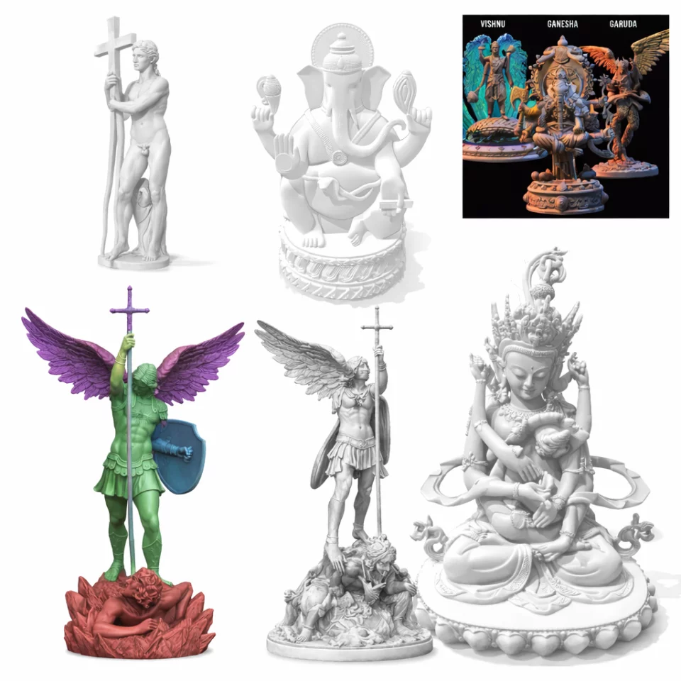 Pack STL para Impressão 3D Religioso – Orixás, Santos, Hinduísmo e Ganesha