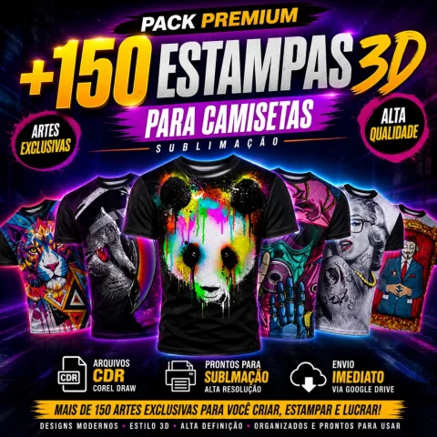 PACK SUBLIMAÇÃO ESTAMPAS DE CAMISETAS PREMIUM 3D - CDR