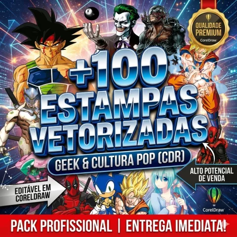 +100 Estampas Anime para Camisetas - Pack Vetor CDR Profissional