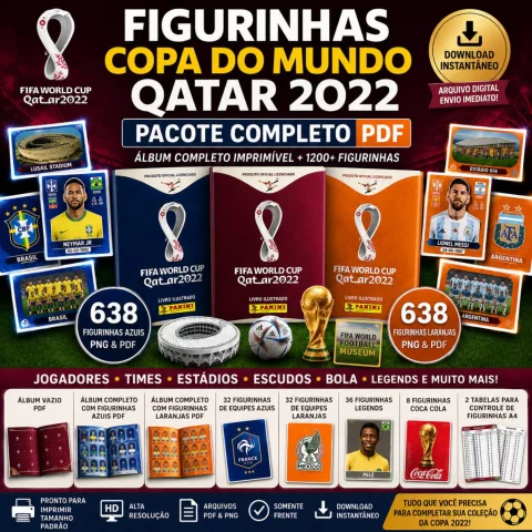 Pacote Figurinhas Copa Do Mundo Qatar 2022 PDF | Álbum Completo Imprimível + 1200+ Figurinhas Download Digital