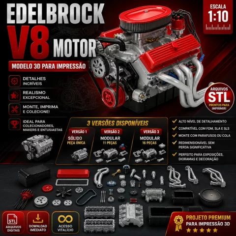 Motor Edelbrock V8 STL para Impressão 3D | Modelo 3D Detalhado Escala 1:10 | Arquivos STL Premium