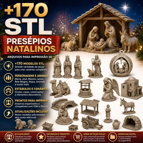 Pack +170 Arquivos STL Presépios Natalinos para Impressão 3D