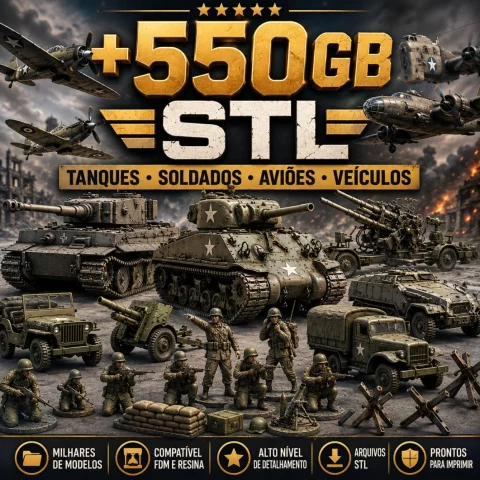 Pack +550GB Arquivos STL Tanques, Soldados, Aviões e Veículos Militares para Impressão 3D