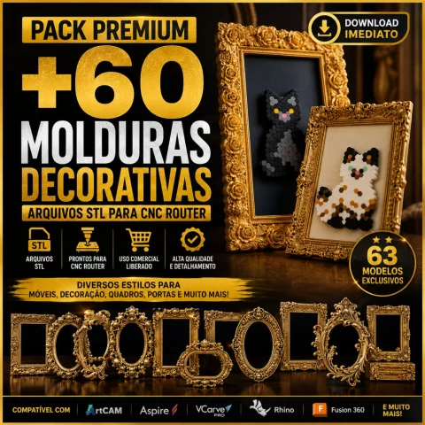 PACK PREMIUM COM +60 MOLDURAS DECORATIVAS STL PARA CNC ROUTER | USO COMERCIAL