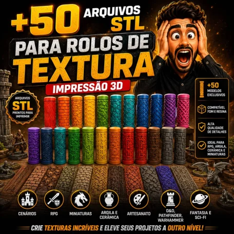 +50 Arquivos STL para Rolos de Textura | Impressão 3D para Argila, Cerâmica.