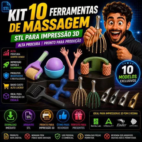 Kit 10 Ferramentas de Massagem STL para Impressão 3D