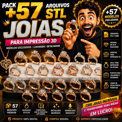 Pack +57 Arquivos de Joias em Formato STL para Impressão 3D | Anéis Luxuosos 1
