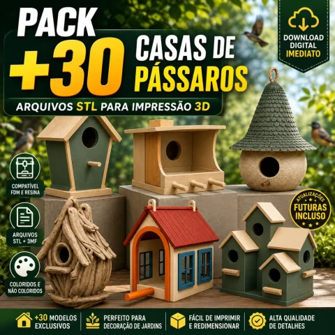 Arquivos para Impressora 3D – Pack +30 Casas de Pássaros STL | Birdhouses para Jardim | STL + 3MF Coloridos