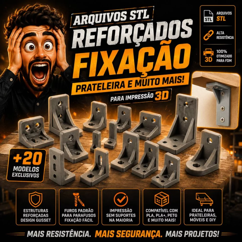 Arquivos STL Reforçados para Suportes e Prateleiras | L Brackets para Impressão 3D